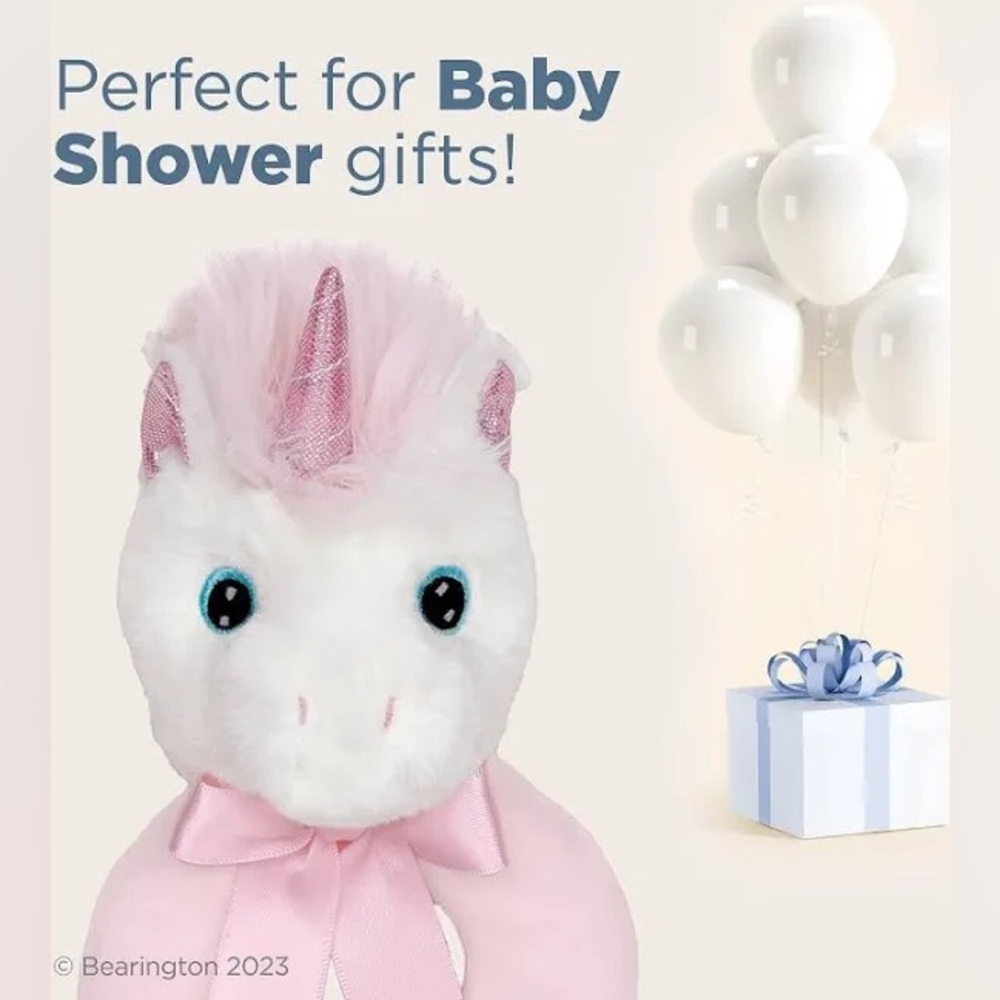 5.5” Baby Rattle Unicorn Plush Toy (pink & white) - Bearington Baby Collection - Picture 6 of 6